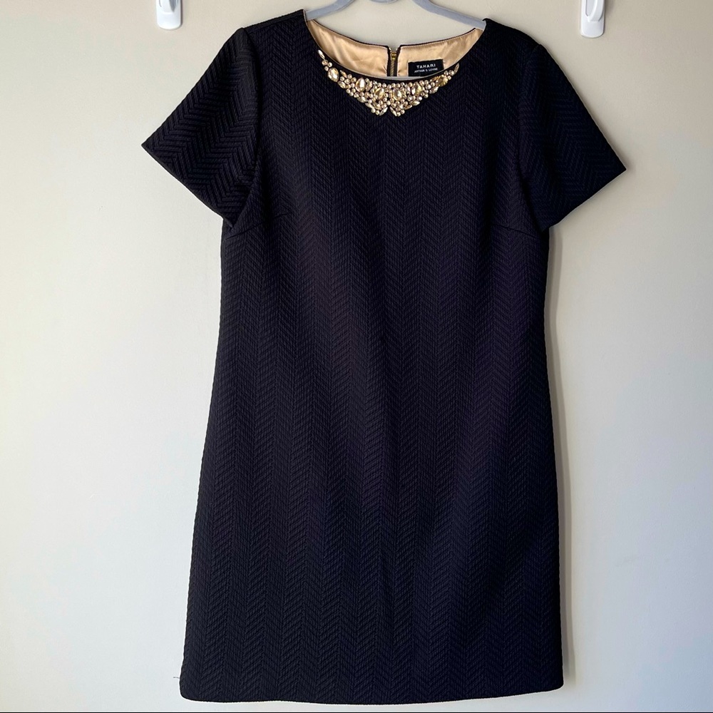 Tahari Black Jewel Embellished Dress